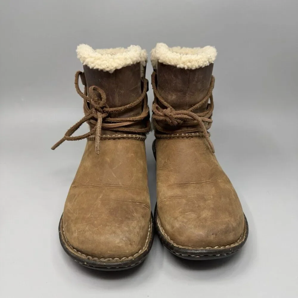 UGG Caspia Women's Brown Leather Shearling Lined Ankle Boots 1001815 Size 7